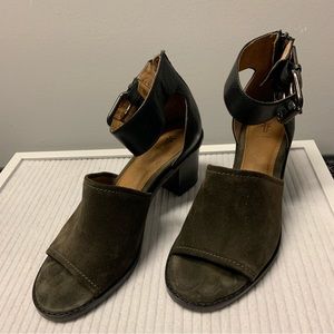 Frye Open Toed Suede & Leather Heeled Sandals